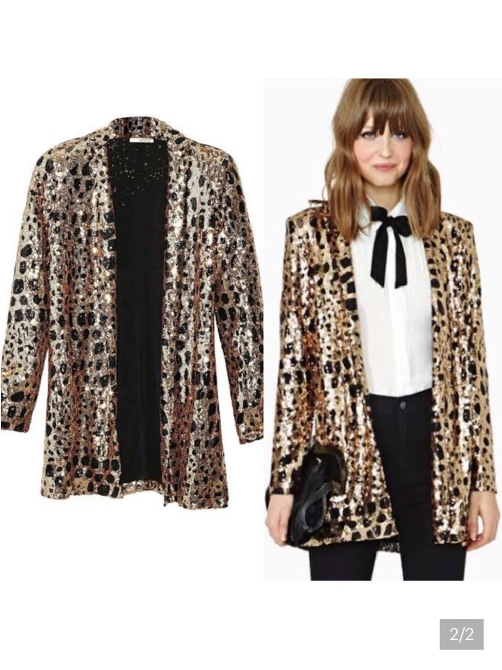 Nasty Gal Gold Sequin Animal-Print Blazer
